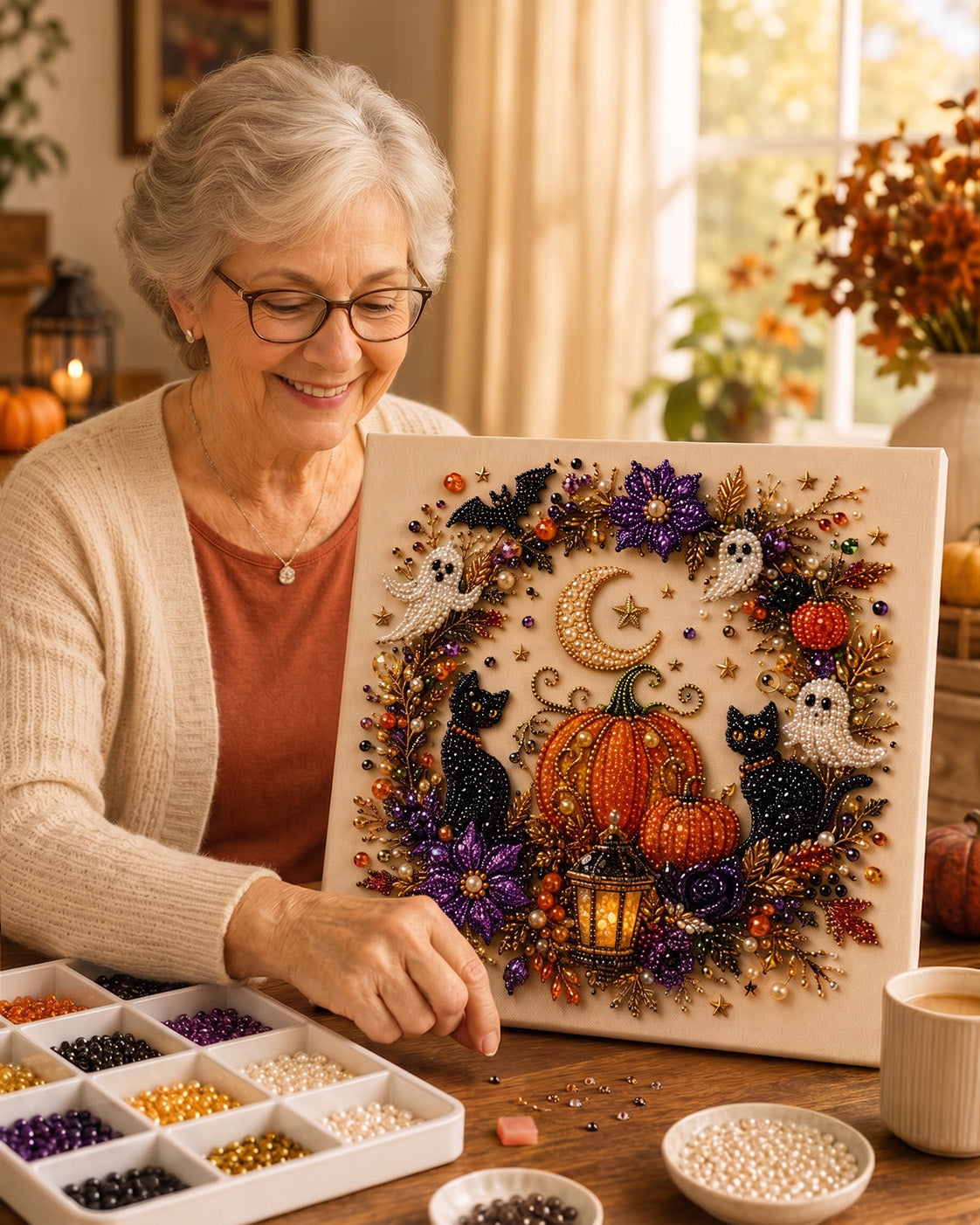 ๐ฅ Last Day 49% OFF โ ๐ปโจ Halloween Pearl Art DIY Kit โ Turn Tiny Pearls into Spooky-Cute Magic