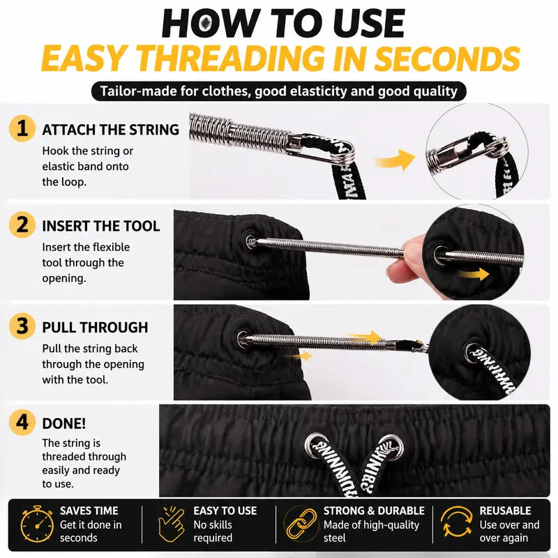 🧵 Flexible Drawstring Threader Tool – 2PCS Stainless Steel Cord Repair Set