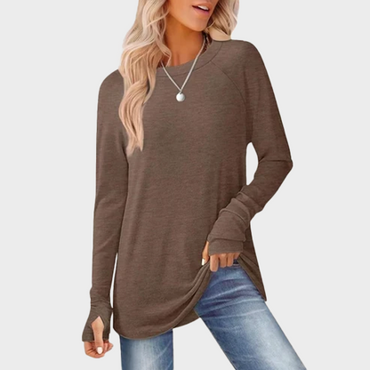 Women's Tunic Top Long Sleeve Round Neck with Thumb Holes