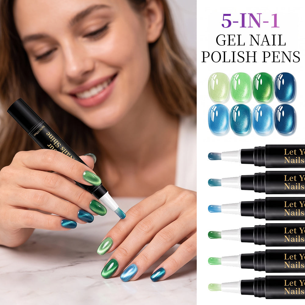 5 in 1 Aurora Gel Nail Polish Pen with Base Color and Top Coat