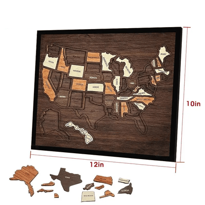 🔥Limited 49% off - USA Wooden Travel Map Puzzle for Adventure Lovers🧩
