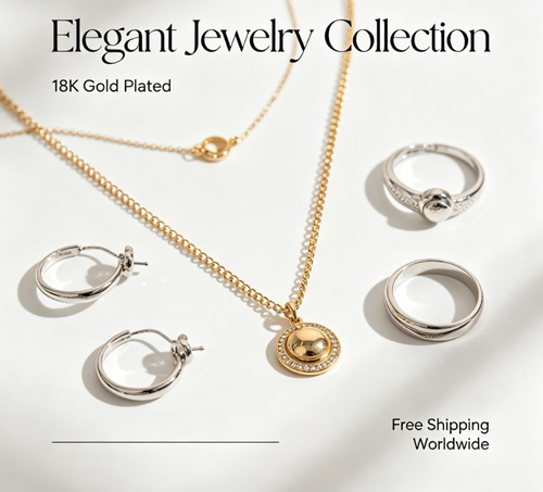 Elegant 18K Gold Plated Jewelry Collection – Layered Necklaces, Hoop Earrings & Stackable Rings, Minimalist Mixed Metal Set for Women