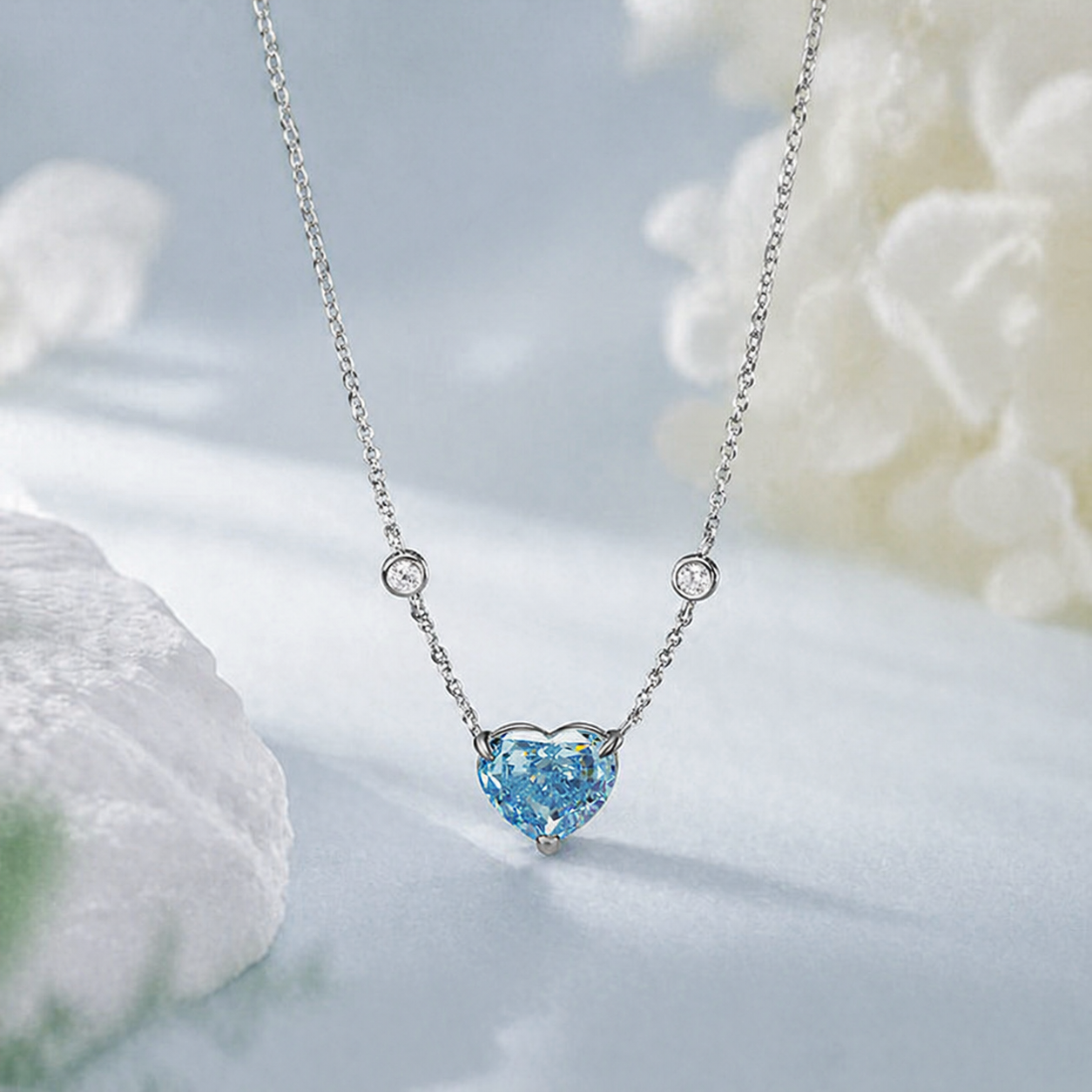 Ocean Blue Heart Zircon Sterling Silver Necklace