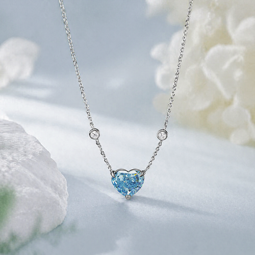 Ocean Blue Heart Zircon Sterling Silver Necklace