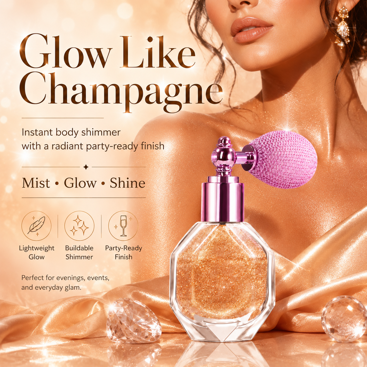 Magic Shimmer Highlighter Spray for Face, Body and Hair