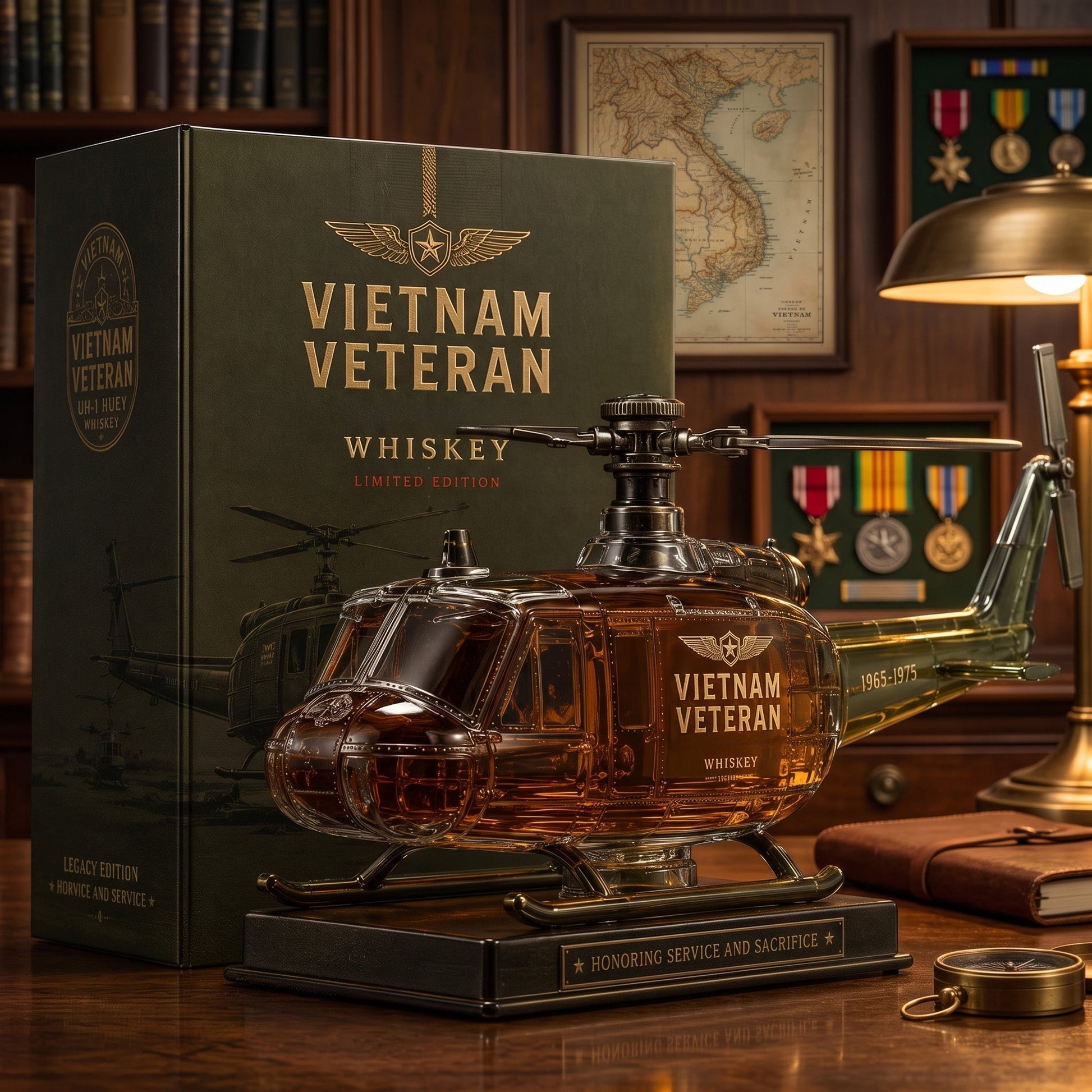 🎖️Vietnam Veteran  Military Helicopter 1965-1975 Whiskey Bottle