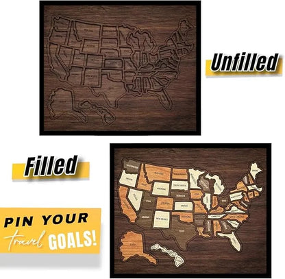 🔥Limited 49% off - USA Wooden Travel Map Puzzle for Adventure Lovers🧩