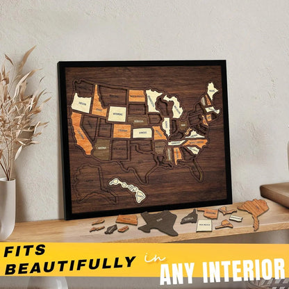🔥Limited 49% off - USA Wooden Travel Map Puzzle for Adventure Lovers🧩