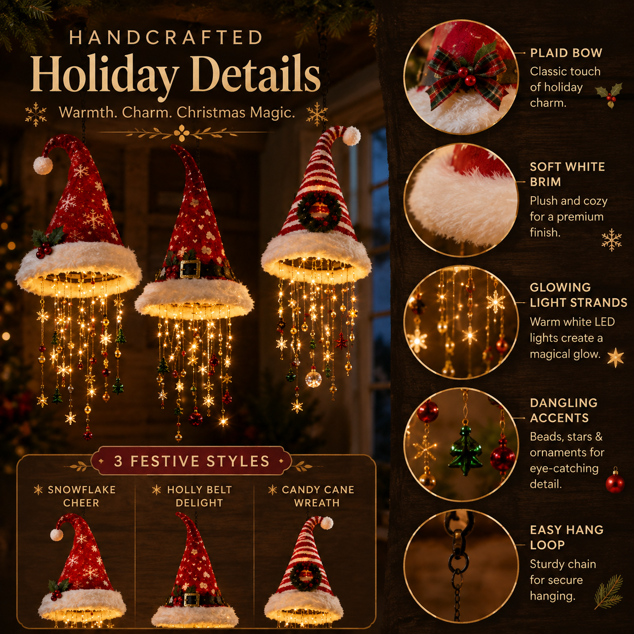 🔥Today 49% OFF🎅 Lighted Santa Hat Hanging Chandelier 🎄