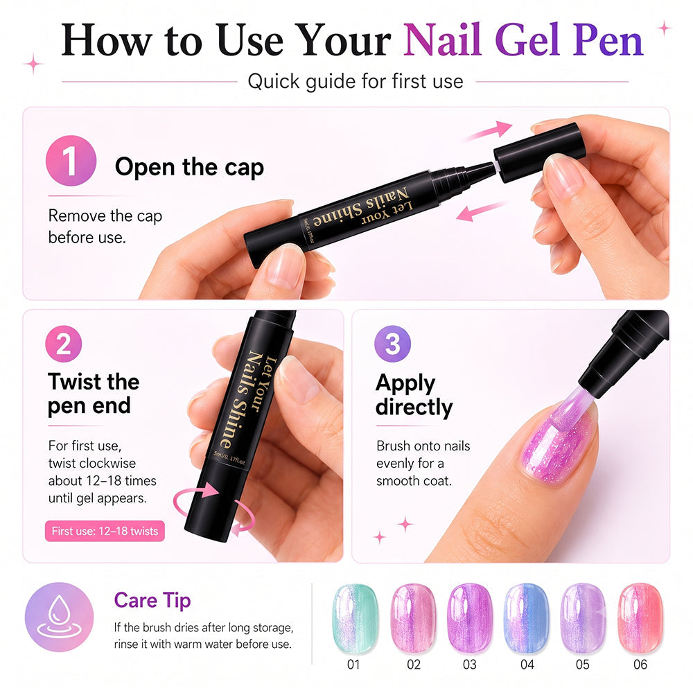 5 in 1 Aurora Gel Nail Polish Pen with Base Color and Top Coat