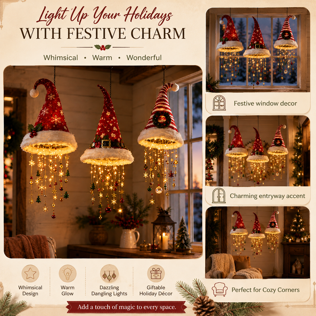 🔥Today 49% OFF🎅 Lighted Santa Hat Hanging Chandelier 🎄