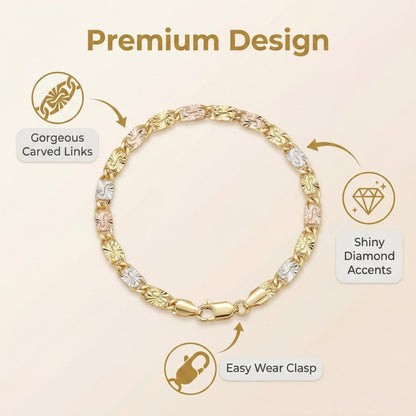 14K Gold Tri-Color Mariner Link Bracelet for Women