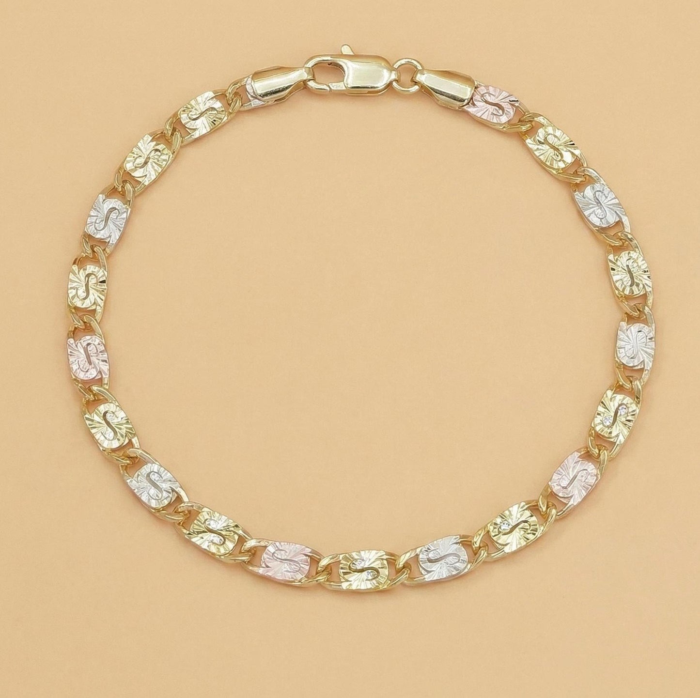 14K Gold Tri-Color Mariner Link Bracelet for Women