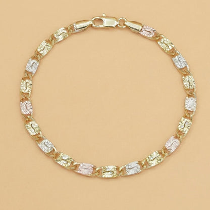 14K Gold Tri-Color Mariner Link Bracelet for Women