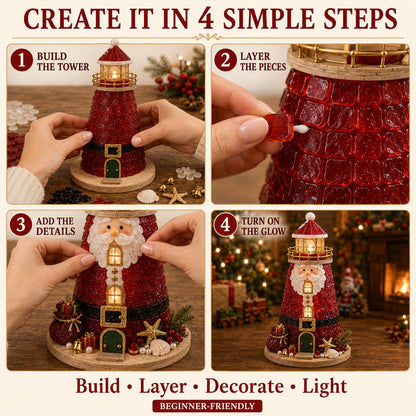 🎅 2026 Christmas Gift --🎄Beginner-Friendly DIY Lighted Christmas Character Sea Glass-Style Lighthouse Kit Collection | Complete Kit with Sea Glass-Style Pieces, LED Lights & Step-by-Step Guide Included 💕