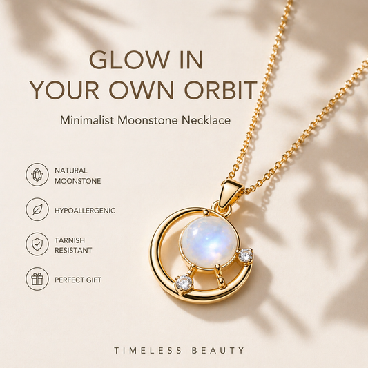 Minimalist Moonstone Orbit Necklace for Women – 14K Gold Plated, Hypoallergenic, Dainty Everyday Jewelry Gift