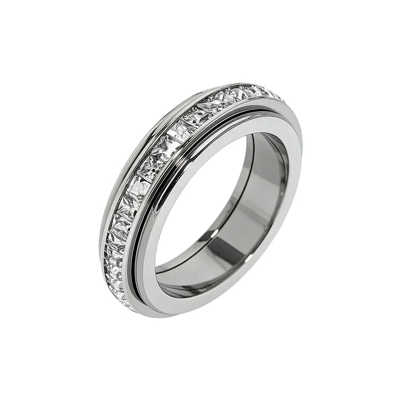 Anxiety Rings for Women and Men Titanium Steel Spinner Fidget Band Rings with Cubic Zirconia for Stress Relief and Wedding Promise Comfort Fit Size 5 to 12