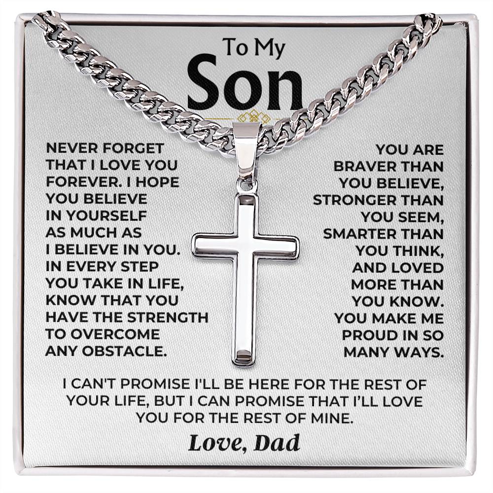 To My Son - Love Dad - Artisan Cross on Cuban Link Chain - Gift Set