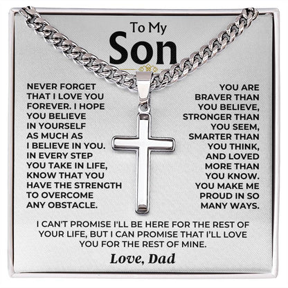 To My Son - Love Dad - Artisan Cross on Cuban Link Chain - Gift Set