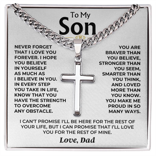 To My Son - Love Dad - Artisan Cross on Cuban Link Chain - Gift Set