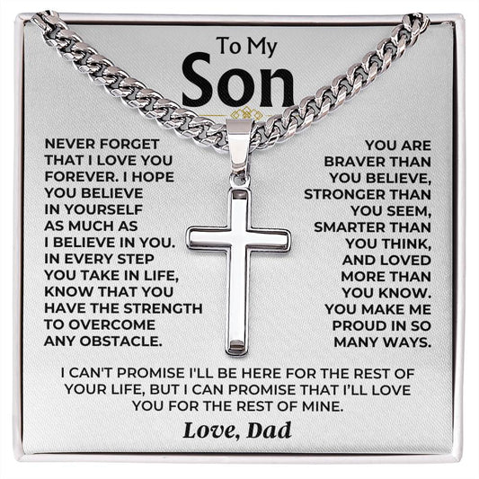 To My Son - Love Dad - Artisan Cross on Cuban Link Chain - Gift Set