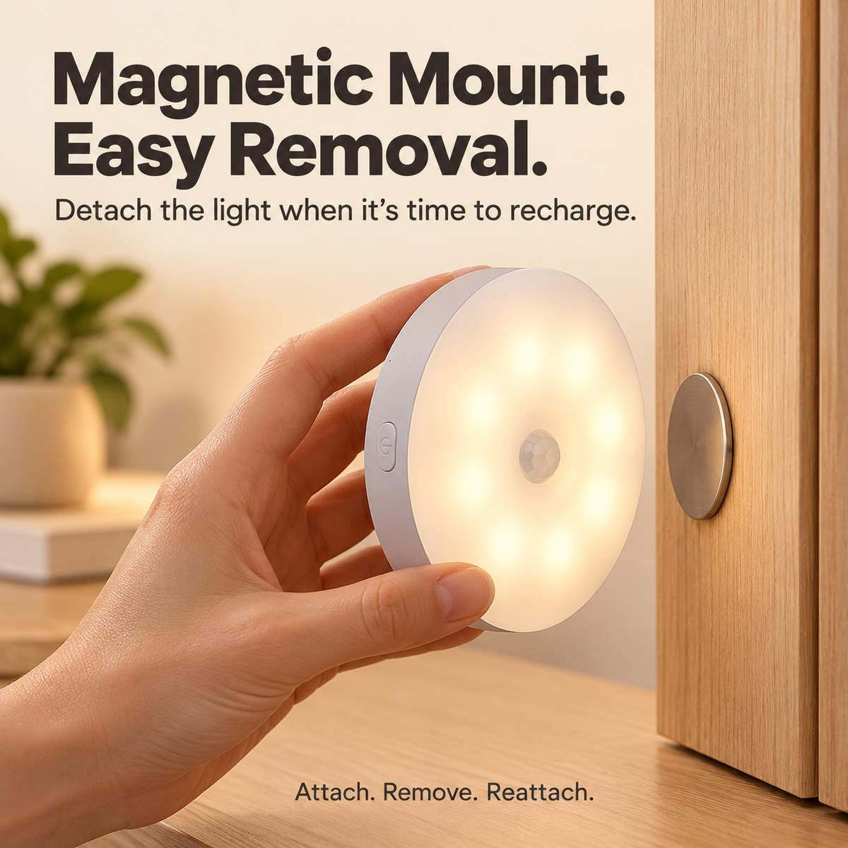 Rechargeable Motion Sensor Night Light – Magnetic Mount & 3 Light Colors