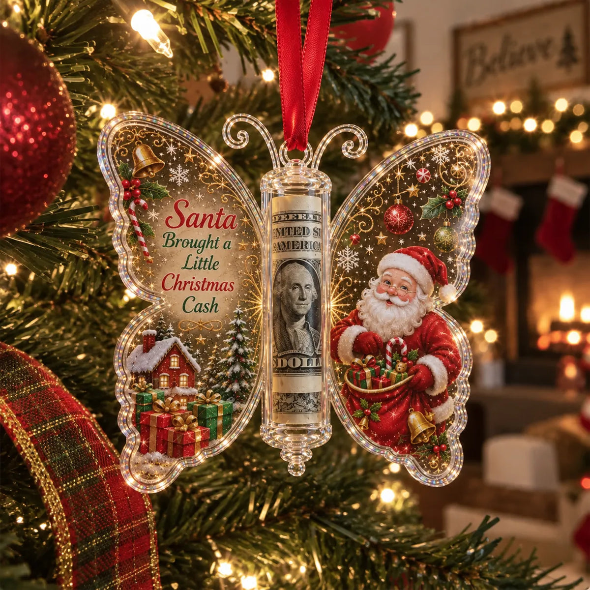 🦋💵 3D Embossed Butterfly Christmas Cash Gift Ornament – Holiday Money Holder Keepsake 🎄✨