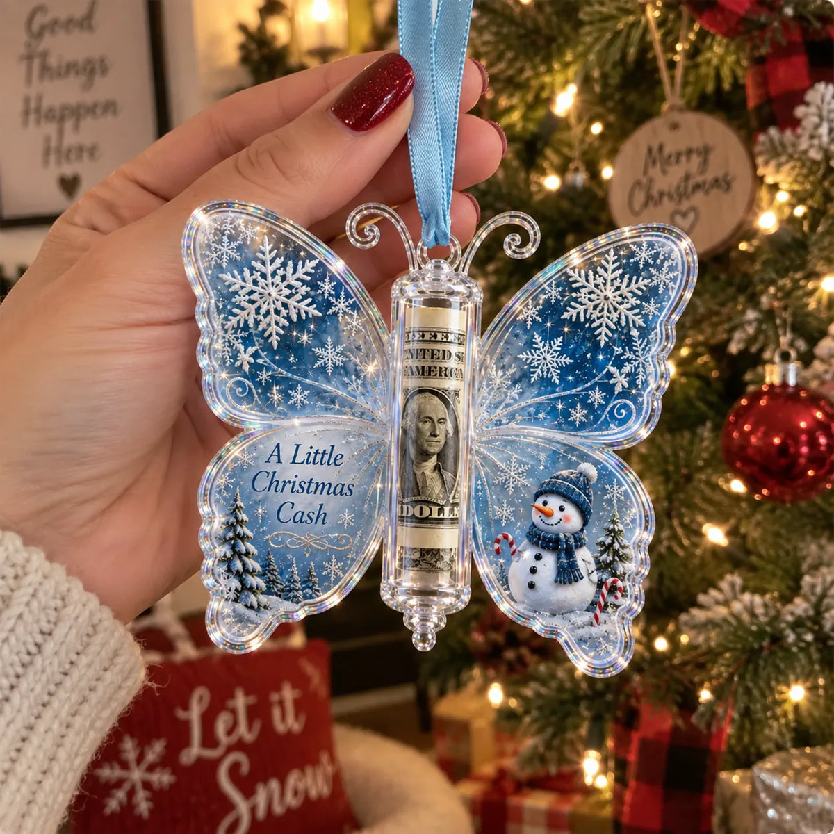 🦋💵 3D Embossed Butterfly Christmas Cash Gift Ornament – Holiday Money Holder Keepsake 🎄✨